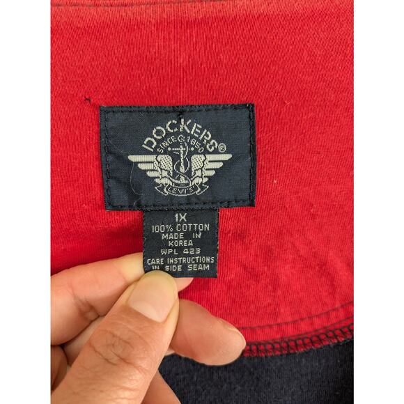 Dockers Cardigan Men’s 1X Black Vintage Golf Sweater with Blue Stripe V Neck - Picture 4 of 15